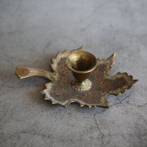 Vintage Brass and Enamel Candle Holder Made in India